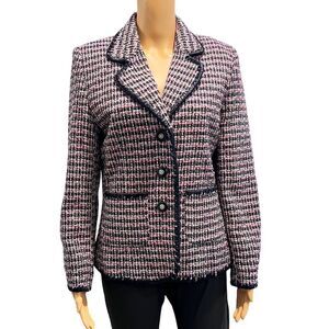 Club Z Collection Women’s Tweed black pink white silver blazer Size M